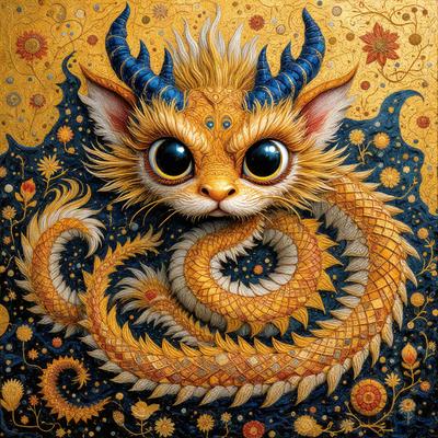 The primary subject of the image is a cat with a yellow and black color scheme. The cat is sitting on a yellow and blue background, which adds a vibrant and lively atmosphere to the scene. The visual style of the image is a combination of digital art and illustration, creating a unique and eye-catching design. The colors and mood of the image are energetic and playful, with the cat's bright colors and the contrasting background creating a lively and engaging scene.